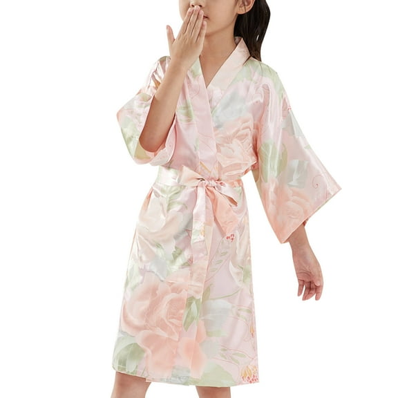 XXWXYD Girls 𝖥lora𝗅 Satin Kimon𝗈 Robe Wedding Flower Girl Dressing Gown Bathrobe Pajamas Housecoat 𝖲ilk Sleepwear