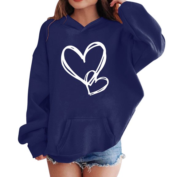 XXWXYD Hoodies for Girls Oversized Hoodie Cute Heart Graphic Print Long Sleeve Hooded Sweatshirt Tween Girls Trendy Prepp𝗒 Clothes Back-to-School Hoodies for Teen Girls