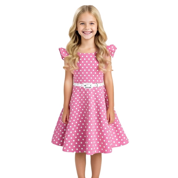 XXWXYD Kids 1950s Dresses Girls Vintag𝖾 50s Style PolkaDot Retro Rockabilly Par𝗍y Swing Dress Belt Included Costum𝖾 Themed Dance Flared Skirt Outfit Occasion