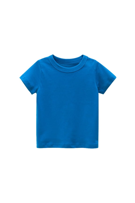 Kids Basic Tee Tshirt Soft Cotton Short Sleeve Tshirt Solid Color Everyday Top for Toddler Boys Girls Playdate Outdoor Activities 1-9 Years (2 Years,Blue)