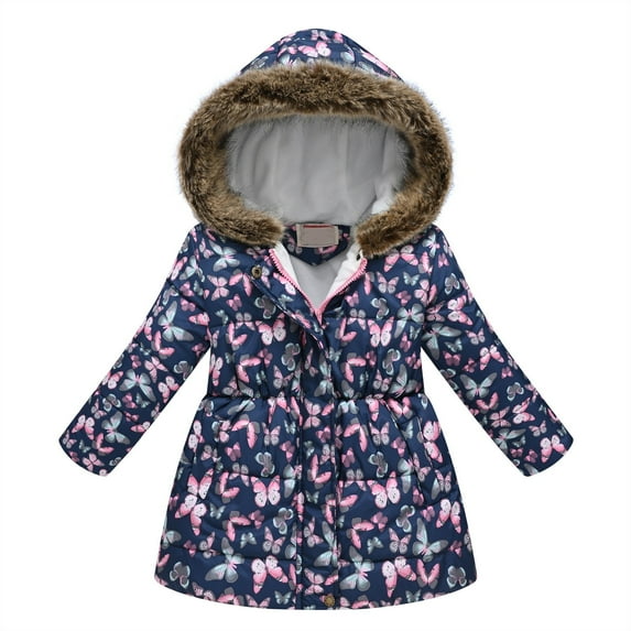 XXWXYD Kids Boys Girls Floral Print Winter Coat, Cotton Parka Hooded Snowsuit Jacket, Warm F𝗎r-Lined Windproof Puffer Outerwear, Thicken Down Insulated Waterproof
