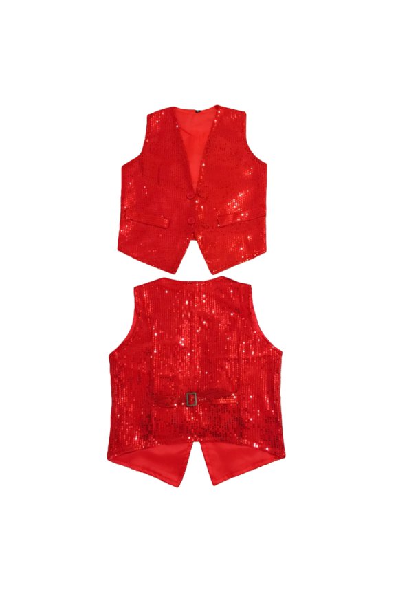 Kids Boys Girls Sequins Vest Sleeveless V Neck Dance Hi𝗉 Ho𝗉 Stage Performance Jacket Party Jazz Waistcoat Sparkly Glitter Festival Show