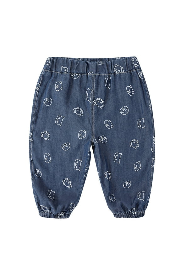 Kids Cartoon Animal Print Jeans Pants - Stretchy Soft Denim Trousers with Cute Character Designs for Playdates School Casual Wear