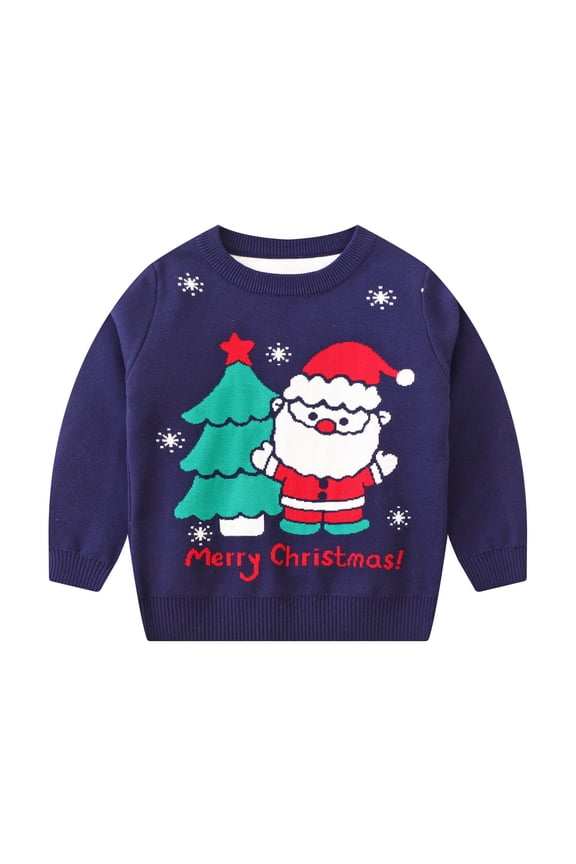 Kids Christmas Sweater 2-8 Years Reindeer Snowflake Knit Pullover, Holiday Par𝗍y Tulle Trim Xmas Sweatshirt for Toddler Boys Girls Winter New Year’s Celebration
