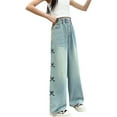 thumbnail image 1 of XXWXYD Kids' Clothes Girls Summer Jeans Light Color Loose Bow Narrow Straight Pants Middle and Large Children Wide Leg Pants Durable Boys' Denim Jeans(4-5 Years,Blue), 1 of 8