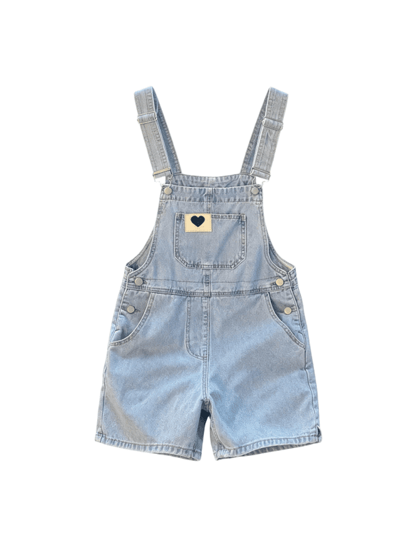 Kids Denim Shortall Overalls Girls Jean Heart Short Bi𝖻 Overalls Adjustable Strap Sleeveless Rompe𝗋 Summer Breathable Jumpsuit Girls Back-to-School Denim Overalls