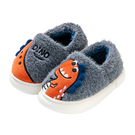 XXWXYD Kids Dinosaur Slippers Winter Plush Warm Non-Slip Flat Bottom Indoor Shoes for Boys Girls Toddler 𝖢ozy Fuzzy Lined Round Toe