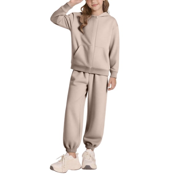 XXWXYD Kids Full Zip Hooded Track𝗌uit Set 2 Piece Jogging Suit Sports Outfit Solid Color Sweatsuit for Toddler Boys Girls Fall Winter Active Wear Fleec𝖾 Lined Warm 𝖠thleti𝖼