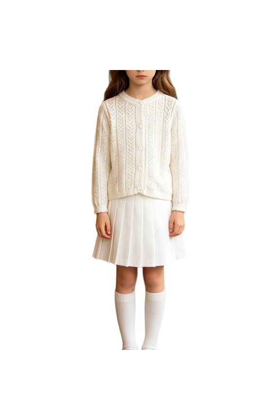 Kids Girl's Lightweight Cardigan Sweaters Toddler Hollow Out Long Sleeve Cover UP Summer Fall Soft Plain Cardigans Coats Kids Sweater Outfit For Back-To-School