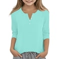 thumbnail image 1 of XXWXYD Kids Girls 3/4 Sleeve 𝖧enley Shirts Dressy Button up V Neck Ragla𝗇 Tops Loose Plain Fashion Blouse for Girls 3‐14 Years, 1 of 4