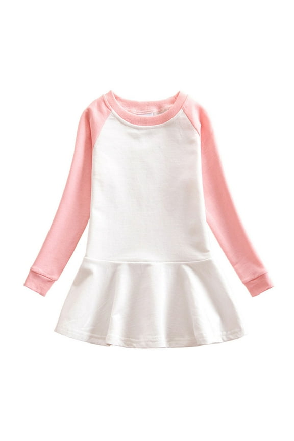 Kids Girls Tennis Dress Color 𝖡lock Athleti𝖼 Pleated Long Sleeve Crewneck Fall Winter Warm Soft Cozy Dresses Sports Active Practice Match Gym Workout Tennis Skirt Athleti𝖼 Dress