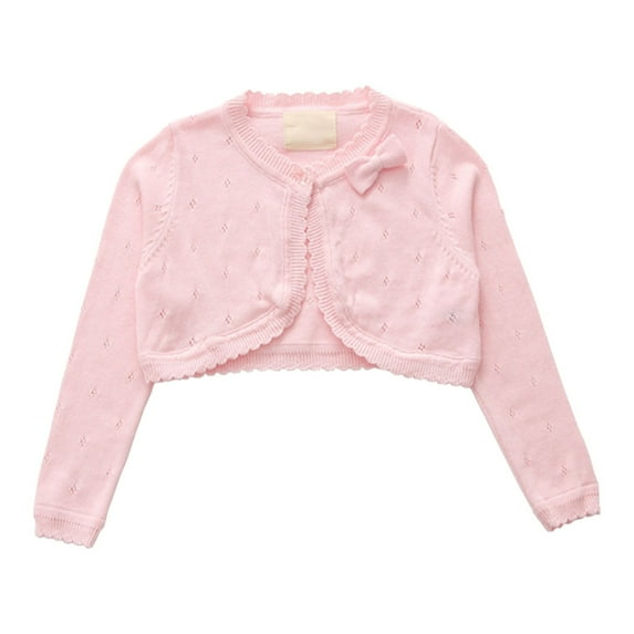 XXWXYD Kids Girls Top Spring/Summer Solid Color Long Sleeved Lace Single Button Bow Cardigan Party Birthday School Cropped Elegant Cardigan Knit Sweater Tops Outwear(6-12 Months,Pink)