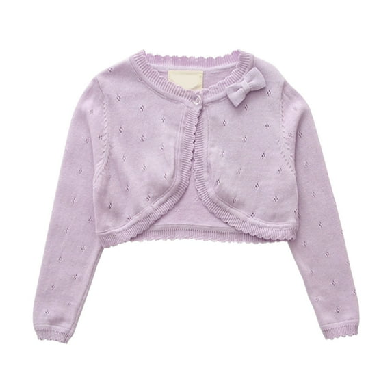XXWXYD Kids Girls Top Spring/Summer Solid Color Long Sleeved Lace Single Button Bow Cardigan Party Birthday School Cropped Elegant Cardigan Knit Sweater Tops Outwear(4-5 Years,Purple)