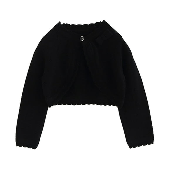 XXWXYD Kids Girls Top Spring/Summer Solid Color Long Sleeved Lace Single Button Bow Cardigan Party Birthday School Cropped Elegant Cardigan Knit Sweater Tops Outwear(3-4 Years,Black)
