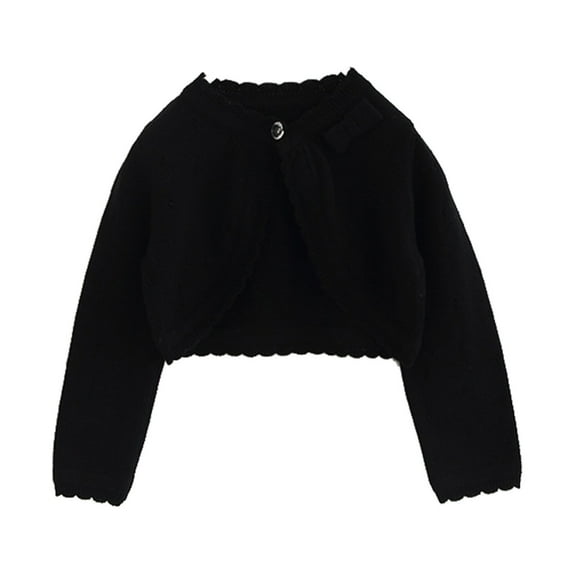 XXWXYD Kids Girls Top Spring/Summer Solid Color Long Sleeved Lace Single Button Bow Cardigan Party Birthday School Cropped Elegant Cardigan Knit Sweater Tops Outwear(12-18 Months,Black)