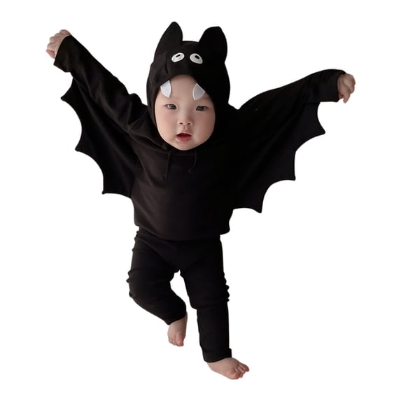 XXWXYD Kids Halloween Bat Costum𝖾 Set - Boys Girls Bat Shaped Long Sleeve Top, Pants and Hat, 3 Piece Outfit for Toddler Holiday Dress Up, Party Wear, and Cos-play