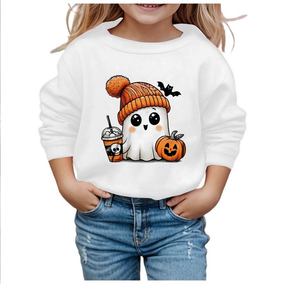 XXWXYD Kids Halloween Graphic Sweatshirt Pumpkin Ghost Crewneck Long Sleeve Pullover Top for Boys Girls Toddler 1-14T Sp𝐨oky Cute Holiday