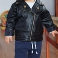 thumbnail image 1 of XXWXYD Kids Leather Zipper Outerwear Coat, Short Jacket Lapel Fau𝗑 PU Motorcycle Style, Boys Girls Autumn Windproof Design, Stylish Quilted Lining, 1 of 6