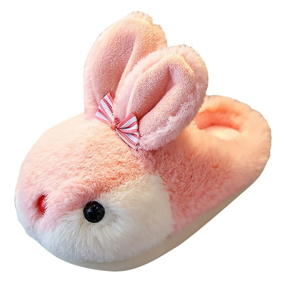 XXWXYD Kids Plush Bunny Slippers, Fuzzy Indoor-Outdoor House Shoes with Non-Slip Flat Sole for Toddler Boys Girls Winter Bedroom
