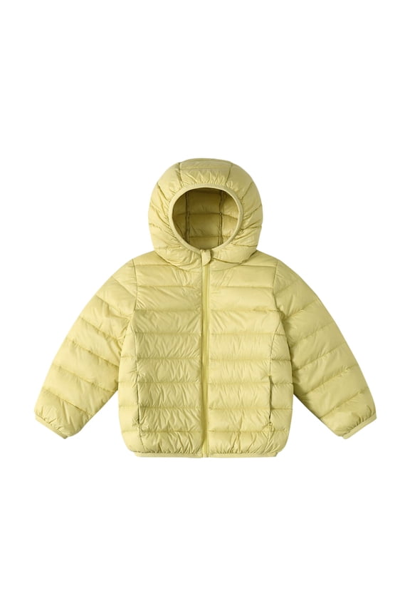 Kids Puffer Jacket Girls Boys Lightweight Packable Down Coat with Hood Toddler Winter Cute Hooded Solid Color Pocketed Outerwear Warm Insulated Windproof Reversible