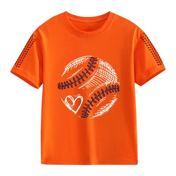 XXWXYD Kids Retro Baseball Graphic Tee, Seasonal Transition Short Sleeve T-Shirt, Loose Fit Casual Top for Spring Summer Fall 4-12 Years