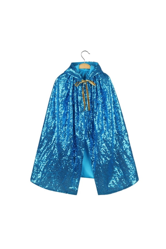 Kids Sequin Hooded Cape Long Drawstring Festival Coat | Stage Performance Cape for Boys Girls | Trendy Sparkly Outerwear for Holidays