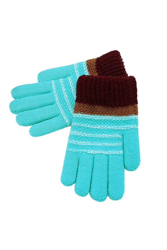 Kids Ski Mittens Winter Keep Warm Thick Insulated Knitting Windproof 𝖶aterproof Outdoor Stripe Print Riding Mittens Boys Girls Cold Weather Snow Play Skiing Snowboarding