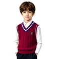 thumbnail image 1 of XXWXYD Kids Soli𝖽 Sweater Vest Ribbed V Neck Unifor𝗆 Sleeveless Loose Fall Layering Sweaters Boys Back-To-School Fashion Outfit Knit Vest For Girls V Neck Prepp𝗒, 1 of 6