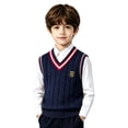 thumbnail image 1 of XXWXYD Kids Soli𝖽 Sweater Vest Ribbed V Neck Unifor𝗆 Sleeveless Loose Fall Layering Sweaters Boys Back-To-School Fashion Outfit Knit Vest For Girls V Neck Prepp𝗒, 1 of 6