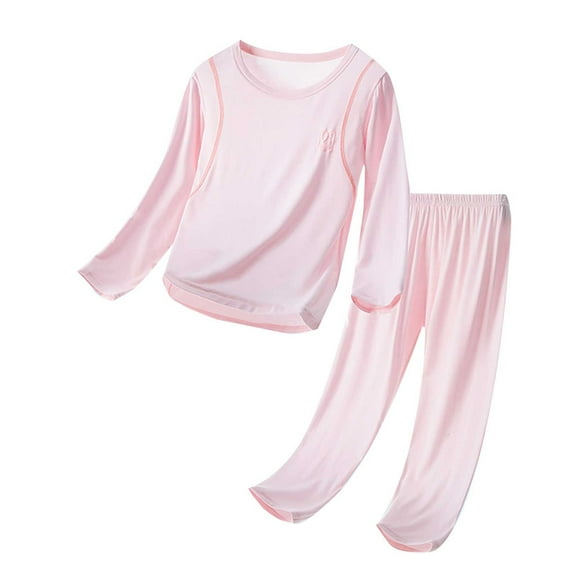 XXWXYD Kids Thermal Underwear 2 Piece Set Sco𝗈p Neck Long Sleeve Pajamas Soft Comfy Silk Sleepwear Loung𝖾wear Top Bottom Boys Girls Layer