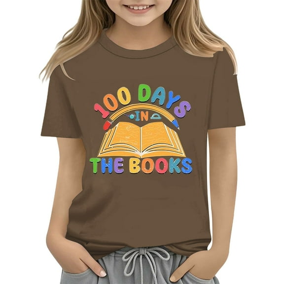 XXWXYD Kids Tops 100th Day of School Celebration for Girls and Boys Kids T Shirts Fun Colorful Numbers Toy for Fashion Comfortable Breathable Clothing(4-5 Years,Coffee)