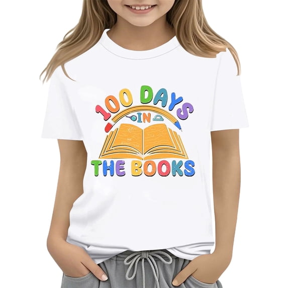 XXWXYD Kids Tops 100th Day of School Celebration for Girls and Boys Kids T Shirts Fun Colorful Numbers Toy for Fashion Comfortable Breathable Clothing(8-9 Years,White)