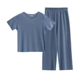 thumbnail image 1 of XXWXYD Kids Unisex Boys Girls Cotton PJ Set with Contrast Stripes, Short Sleeve Top & Lounge Pants - Machine-Washable Sweatsuit for Daycare/Home, 1 of 9