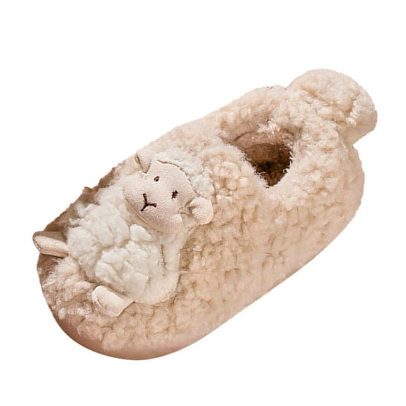 XXWXYD Kids Winter Slippers Fuzzy 𝖢ozy Indoor Shoes with Carton Sheep Design, Soft Flat Bottom Warm House Shoes for Boys Girls