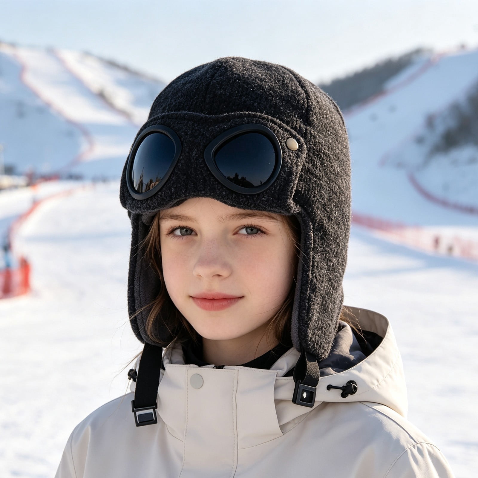 XXWXYD Kids Winter Trapper Hat With Flip-Up Goggles, Fleece Lined Knit ...