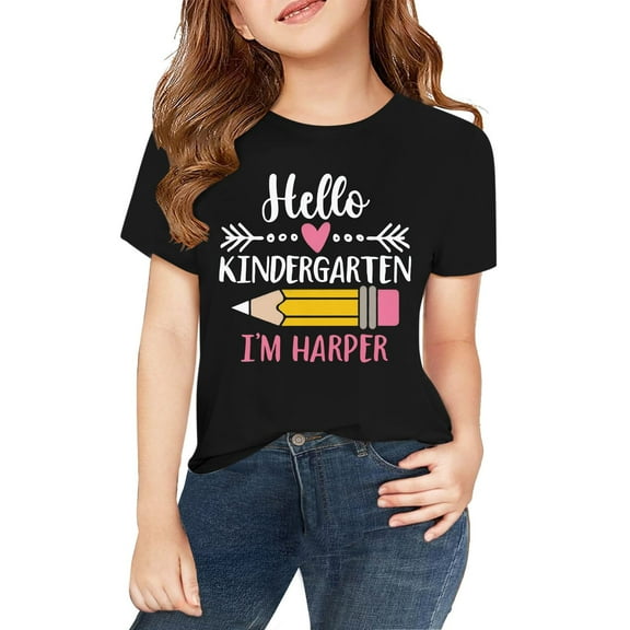 XXWXYD Kindergarten Personalized Back To School Shirt, Custom Name Pencil Design T-Shirt, First Day Announcement Gift for Toddler Youth Girls