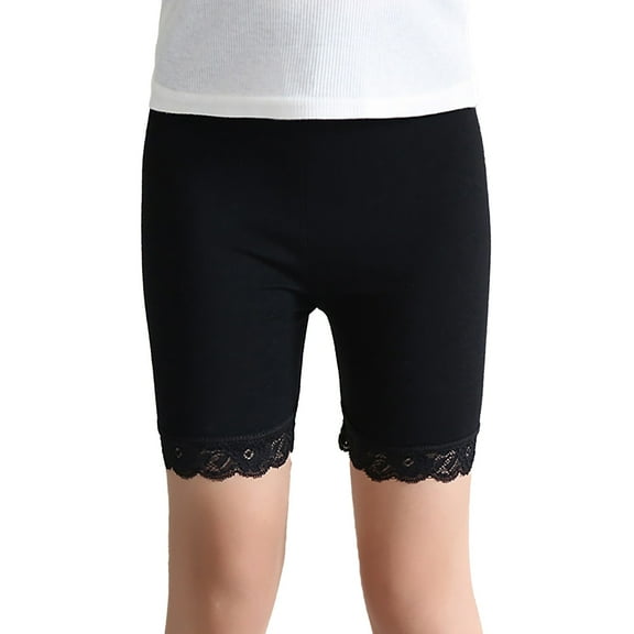 XXWXYD Lace Trim Kids Athletic Shorts, Anti-Slip Elastic Waist Summer Playwear, Lightweight Stretchy Cotton Pants for Girls Outdoor Activities