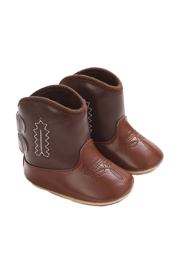 Leather Western Boots Cowboy Bootie Side Zipper Soft Sole Non Slip Crib Shoes For Baby Toddler Girls Boys Walker Crib Outdoor Shoes(0-3 Months,Male)