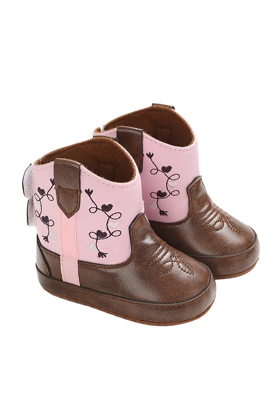 Leather Western Boots Cowboy Bootie Side Zipper Soft Sole Non Slip Crib Shoes For Baby Toddler Girls Boys Walker Crib Outdoor Shoes(0-3 Months,Male)