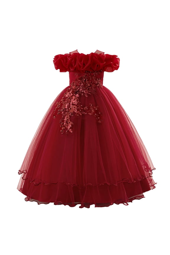 A Line Sequins Sparkly Flower Girl Dresses Wedding Bridesmaid Tulle Puffy Princess Pageant Dress Girls Formal Holiday Par𝗍y Birthday Christening Prom Gown Dress