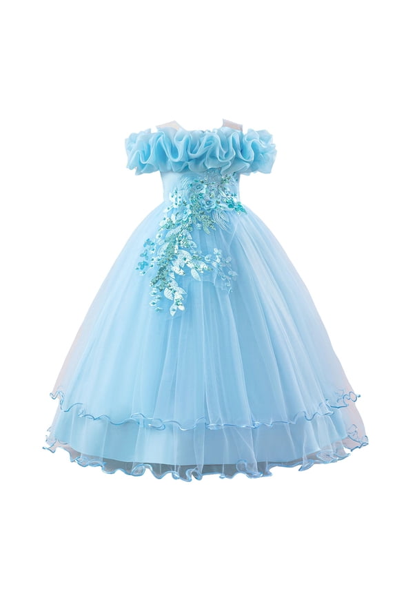 A Line Sequins Sparkly Flower Girl Dresses Wedding Bridesmaid Tulle Puffy Princess Pageant Dress Girls Formal Holiday Par𝗍y Birthday Christening Prom Gown Dress