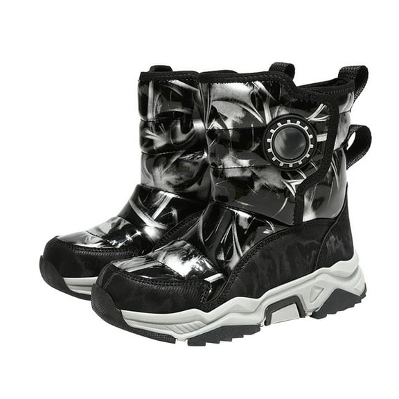 XXWXYD Little Boy Boots Fashion Big Kids Winter Water Proof Flat Keep Warm Snow Boots Comfortable Mid Boots Shoes for Simple Casual Non Slip Breathable Shoe(7-8 Years,Black)
