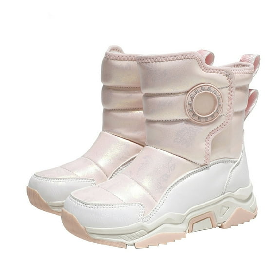 XXWXYD Little Boy Boots Fashion Big Kids Winter Water Proof Flat Keep Warm Snow Boots Comfortable Mid Boots Shoes for Simple Casual Non Slip Breathable Shoe(10-10.5 Years,Pink)