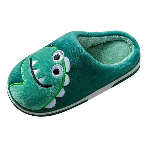 XXWXYD Little Child Girls Inside Wear Slippers Cute Dinosaur Soft Bottom Comfortable Winter Warm Home Plush Slippers Kids Cute Dinosaur Indoor Shoes Non-Slip(9-9.5 Years,Male)