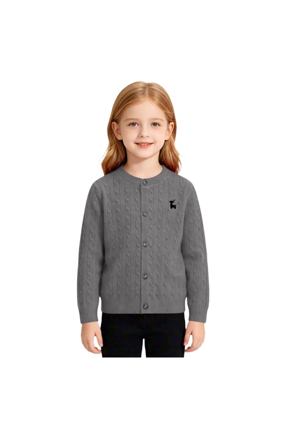 Little Girls Cable Knitted Cardigan Baby Button Down Ribbed Trim Long Sleeve Sweater Coats Lightweight Soft Cute Fall Jacket Girls Back-To-School Cardigan