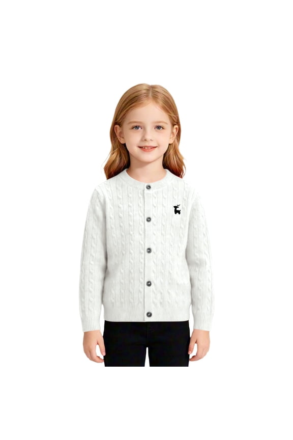 Little Girls Cable Knitted Cardigan Baby Button Down Ribbed Trim Long Sleeve Sweater Coats Lightweight Soft Cute Fall Jacket Girls Back-To-School Cardigan
