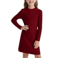 thumbnail image 1 of XXWXYD Little Girls Fall Winter Knit Dress Long Sleeve Crewneck Solid Color A Lined Midi Dress Kids Casual Warm Knitwear Sweater Gown Winter Wear Cold Weather, 1 of 4