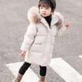 thumbnail image 1 of XXWXYD Girls Puffer Coat with F𝗎r Collar Lightweight Thicken Down Jacket Winter Warm Windproof Hooded Outerwear for Toddler 2-7 Years Holiday Gift, 1 of 3