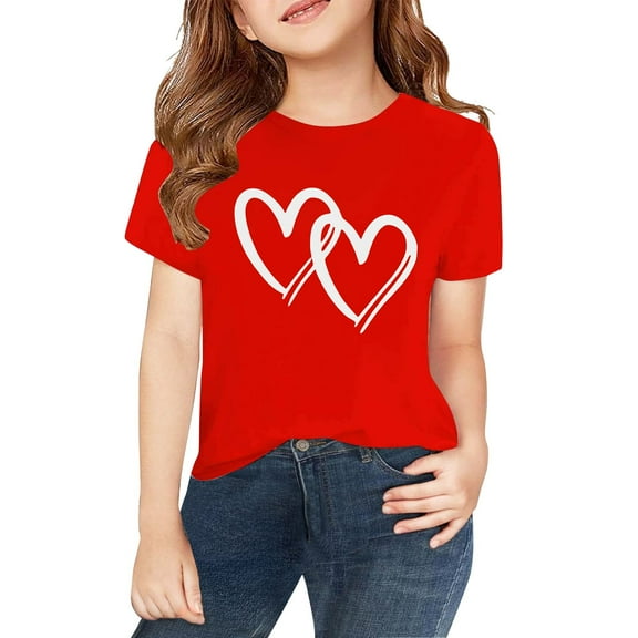 XXWXYD Little Girls Love Heart Print T-Shirts, Soft Cotton Raglan Tees, Short Sleeve Crewneck Summer Casual Tops for Kids