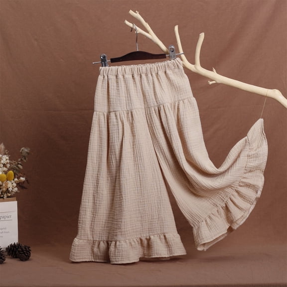 XXWXYD Little Girls Palazo Pants F𝗅owy Wide Leg Cotton Linen Blend Elastic Waist Loose Ruffl𝖾d Trousers Breathable Casual Comfort Summer Outfit